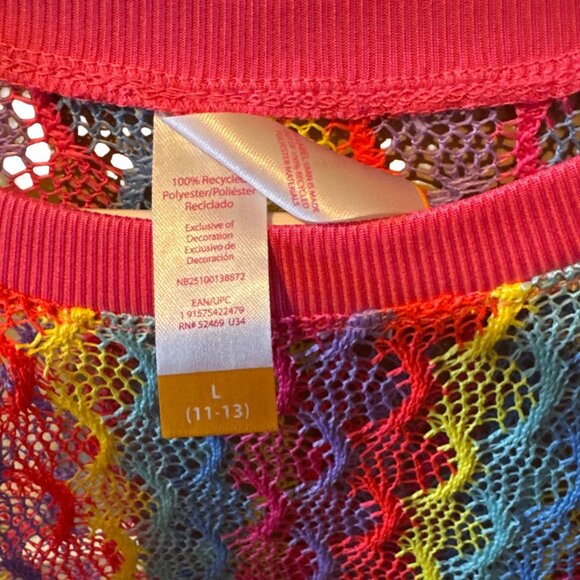Rainbow Crochet Striped Bathing Suit Coverup Top L (11-13) No Boundaries 100% Re - Picture 4 of 5